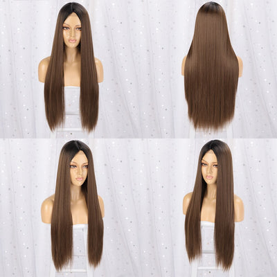 KooKaStyle Long Straight Wig Synthetic Wigs for Women Natural Middle Part Lace Wig Heat Resistant Natural Wig for Black Women