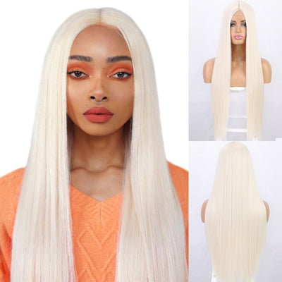 KooKaStyle Long Straight Wig Synthetic Wigs for Women Natural Middle Part Lace Wig Heat Resistant Natural Wig for Black Women