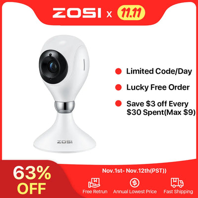 ZOSI 2K Indoor WiFi Home Security Camera with 2-Way Audio Cloud & SD Card Storage 3MP HD Smart Baby Monitor Pet Dog Camera