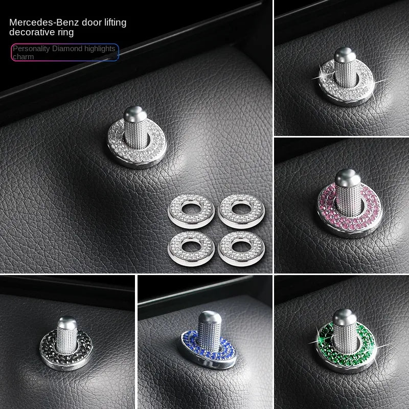 4X For Mercedes Benz E C GLC Class Lift Bolt Sparkle Pull Rod Bling Car Door Lock Pin Ring Cover Crystal Decroation